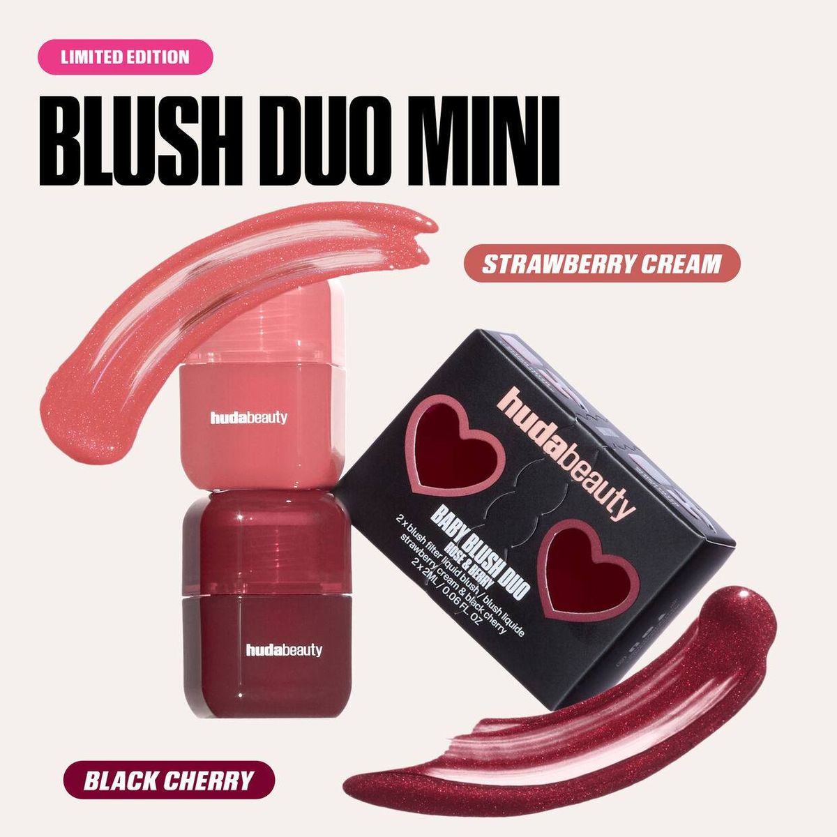 Huda Beauty Baby Blush Duo Strawberry Cream and Black Cherry